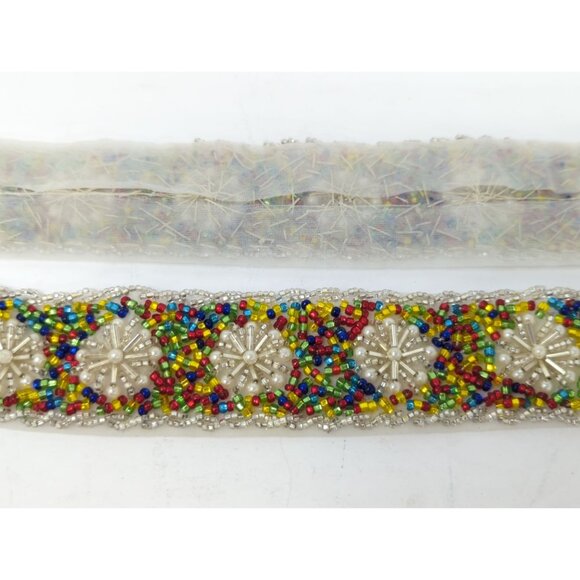 Vintage Multicolor Beaded Lace Trim 1.5" X 6Ft Design Sewing craft - Picture 7 of 9
